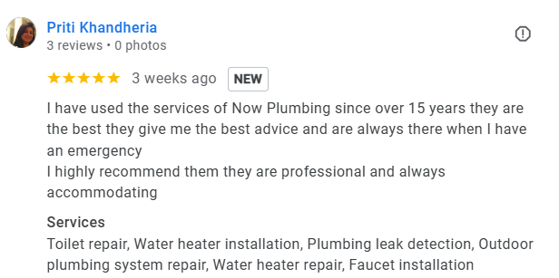 15-year plumbing customer in Fountain Hills AZ served by Now Plumbing