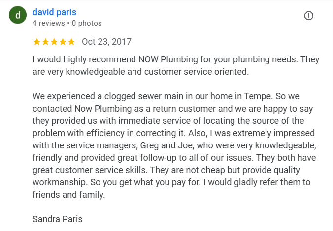 Now Plumbing team providing same-day sewer line service in Tempe