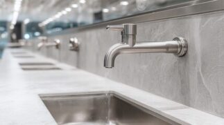 Commercial bathroom sink installation in office building